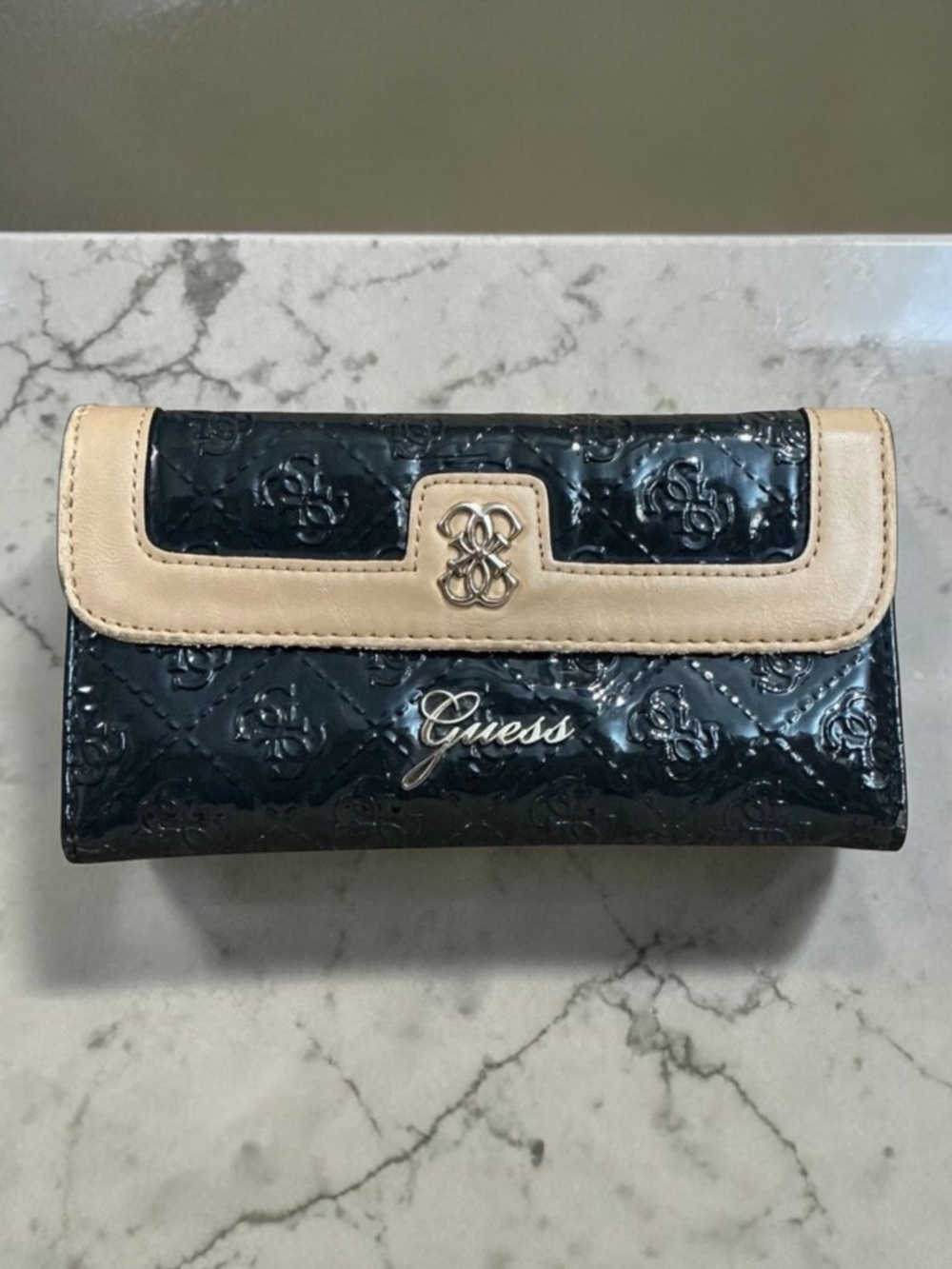 Y2K Vintage Guess Black Beige Trifold Wallet